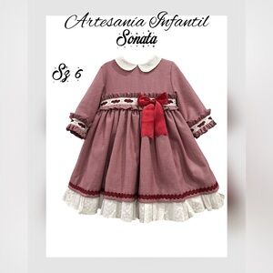 Artesanía Infantil Sonata – Girls Dress size 6 red / white full skirt